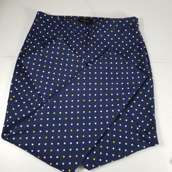 Talbots Navy Blue White Yellow Dot Chatham Curvy Side Zip Pants Size 6 - Picture 2 of 4